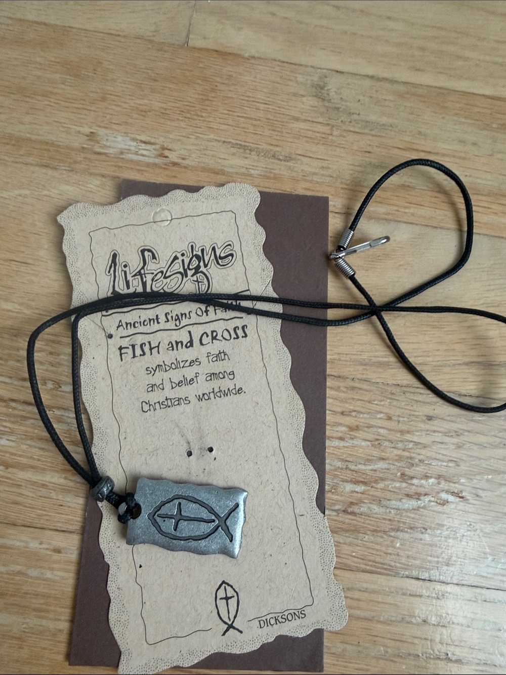 Lifesigns Fish & Cross Pendant Necklace in Black Cord